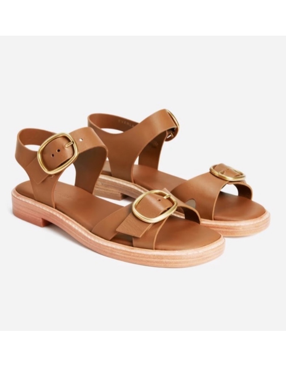 EVERLANE The Twin Buckle Sandal Brown Sugar Leather Adjustable Flat Size 7